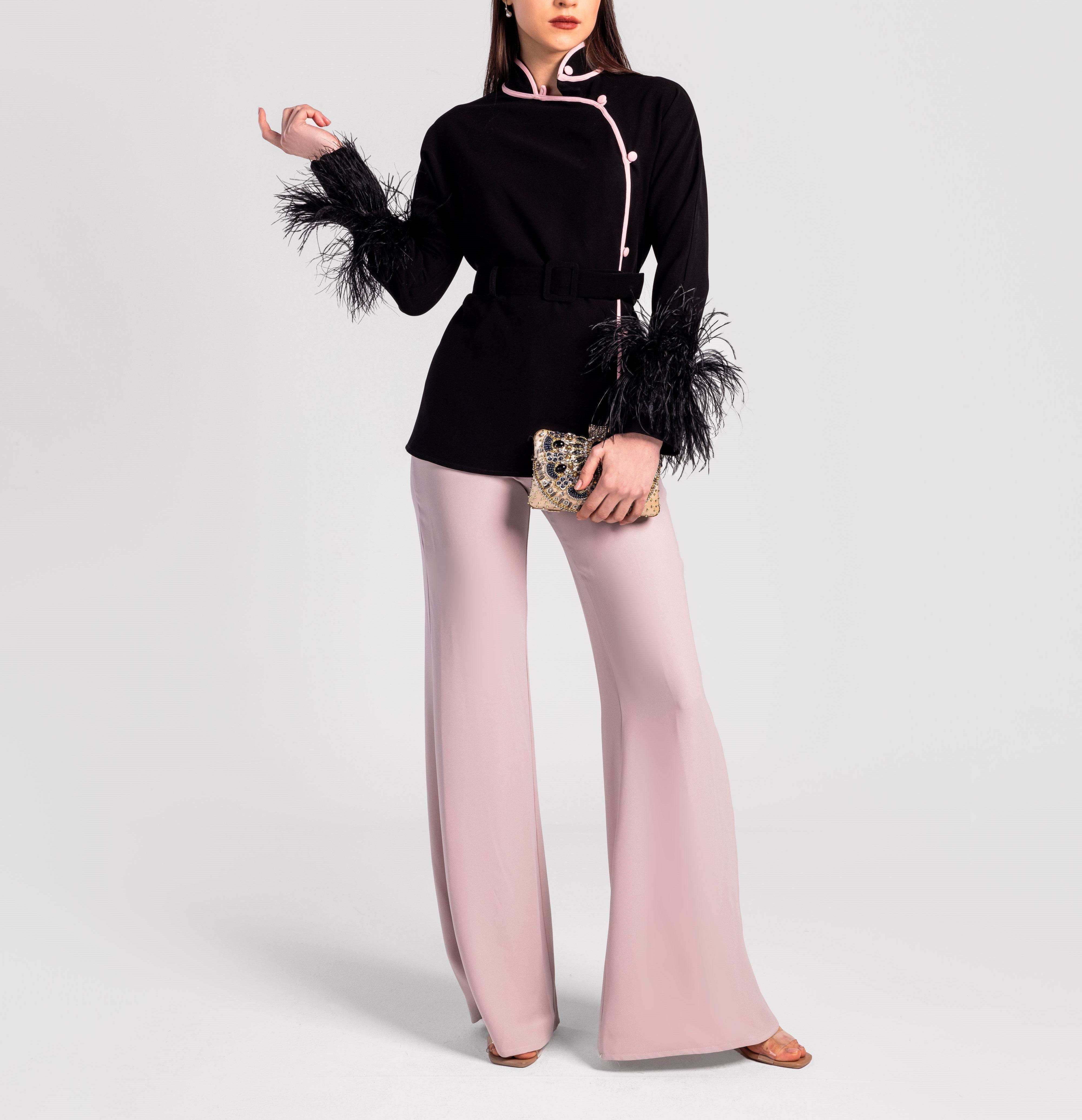 Feather Cuff Textured Flare Suit - MOONMAINS EGY