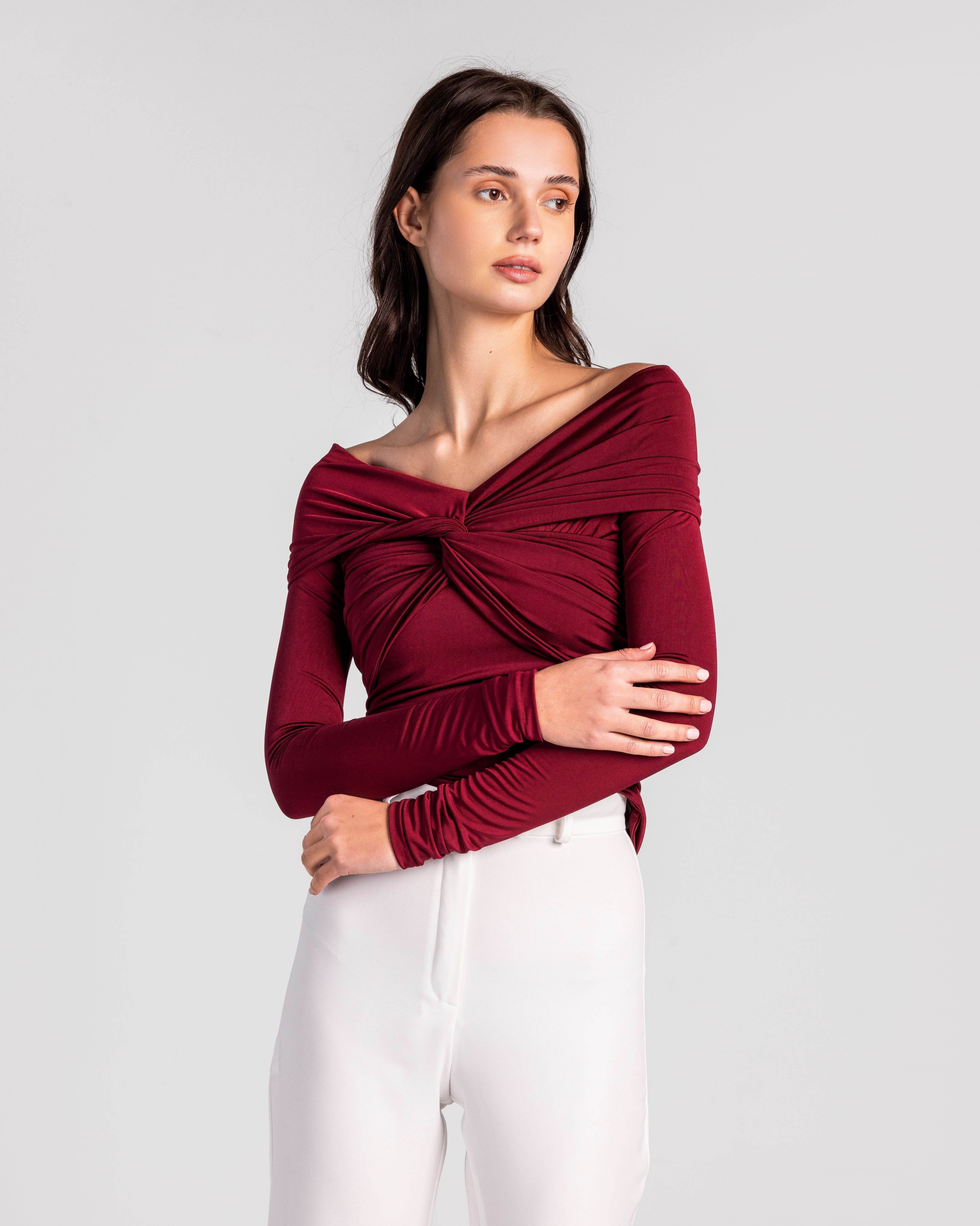 Asymmetrical Elegance Ruched Blouse - MOONMAINS EGY