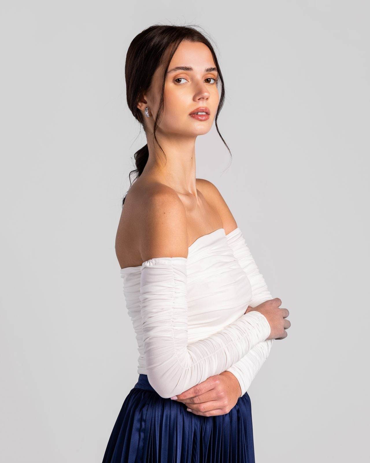 Regal Off-Shoulder Ruched Top - MOONMAINS EGY