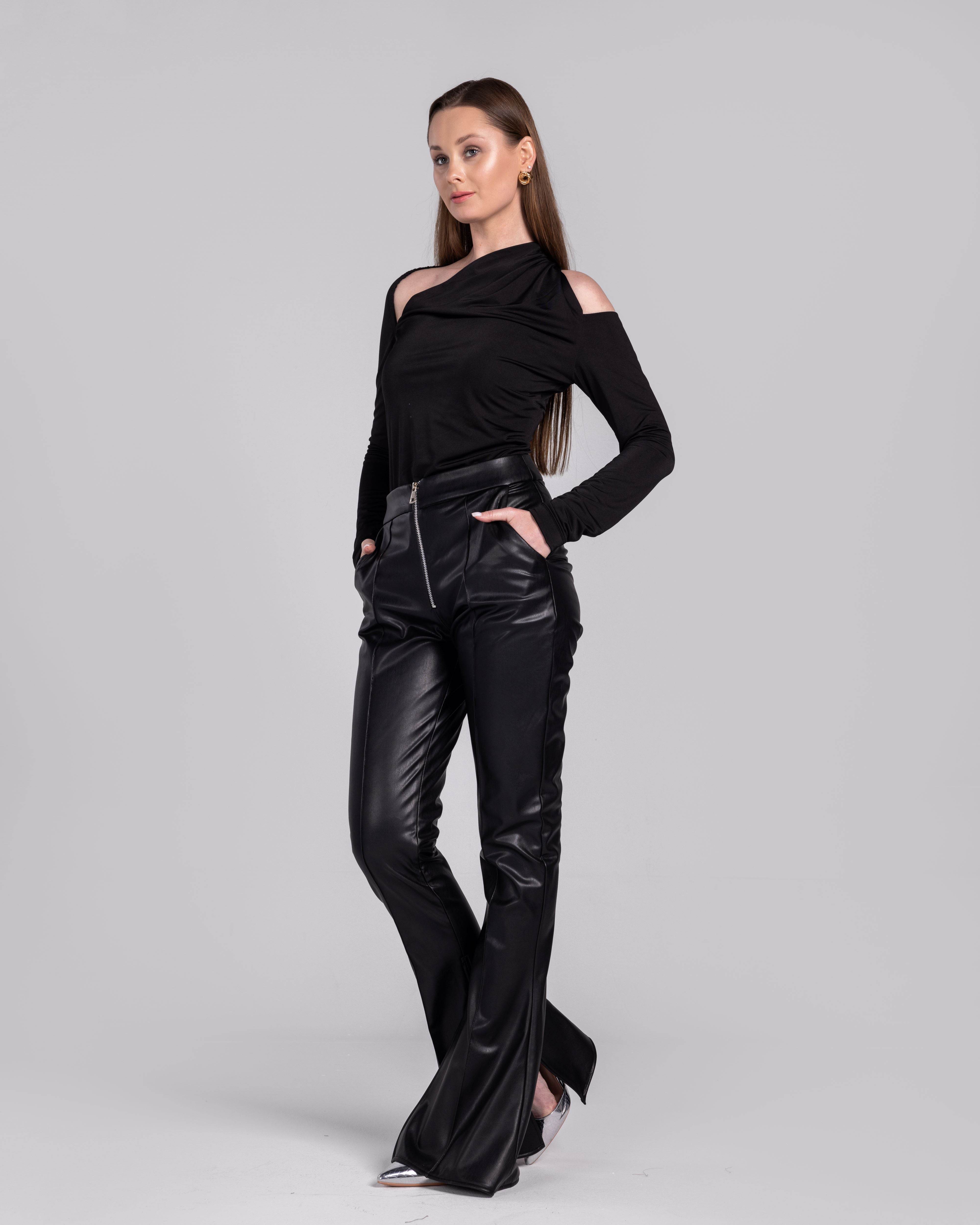 Edgy Elegance Leatherette Flare Pants - MOONMAINS EGY