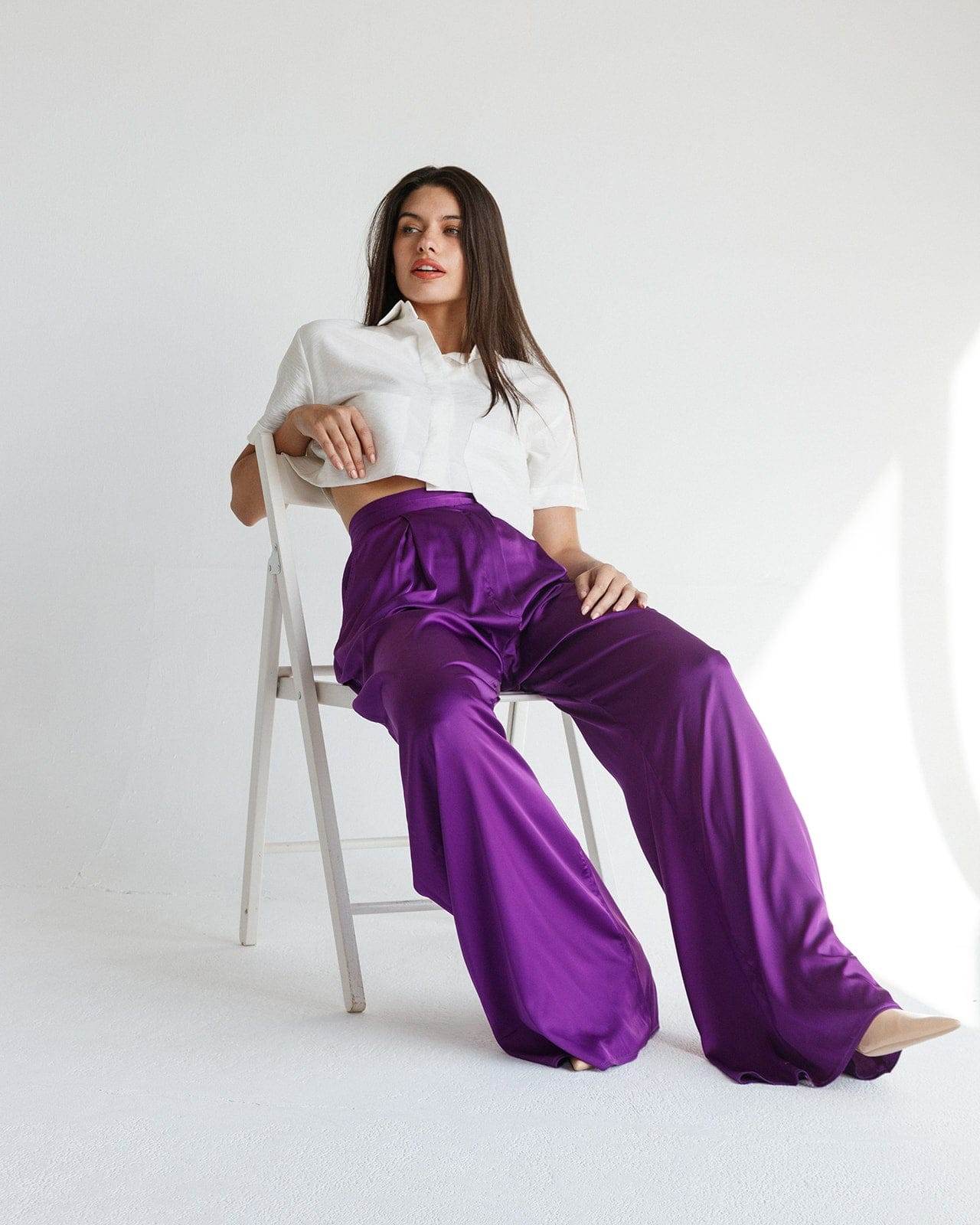 WIDE LEG SATIN PANTS - MOONMAINS EGY
