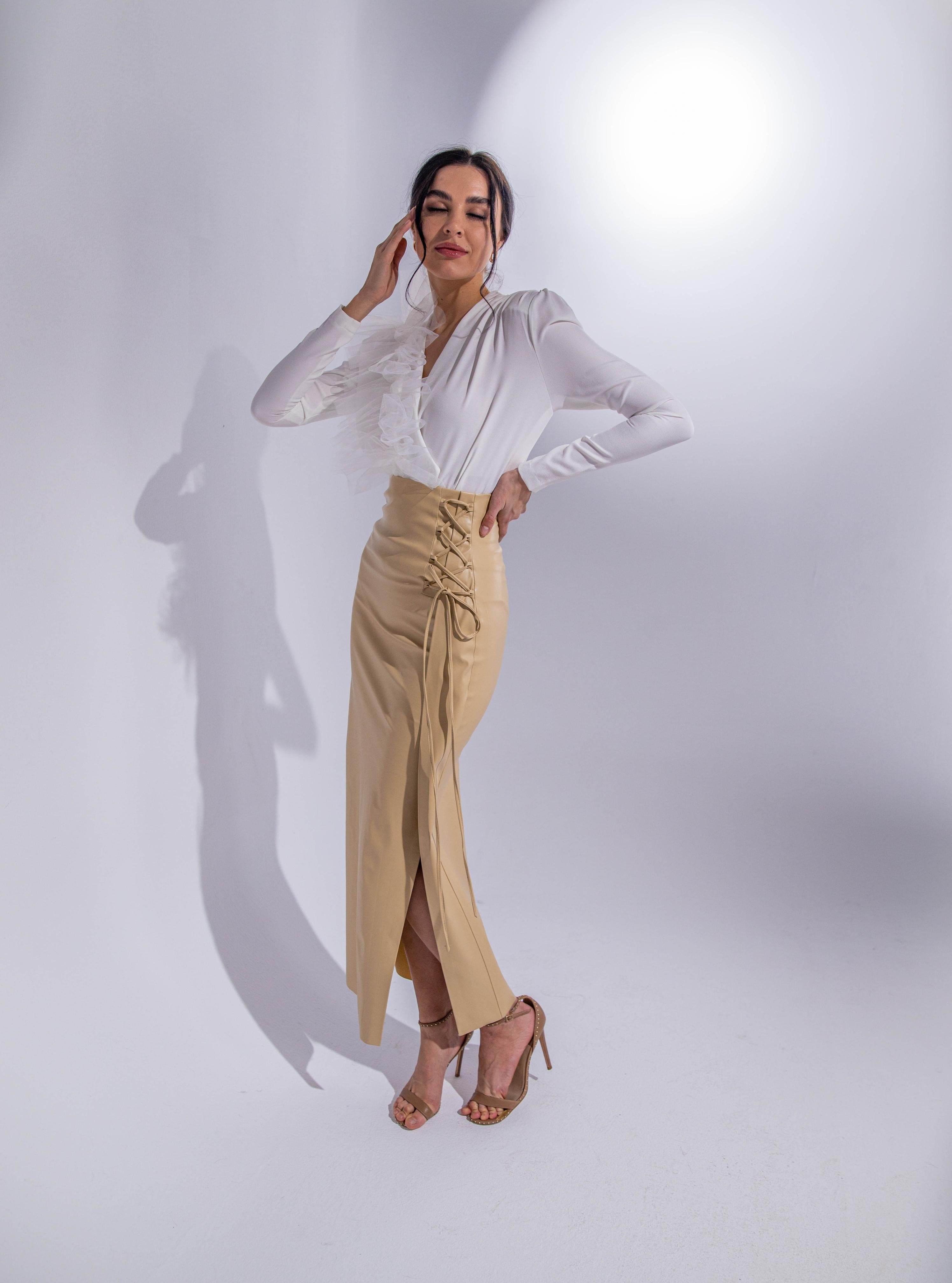 FAUX LEATHER DRAWSTRING SPLIT FRONT - MOONMAINS EGY