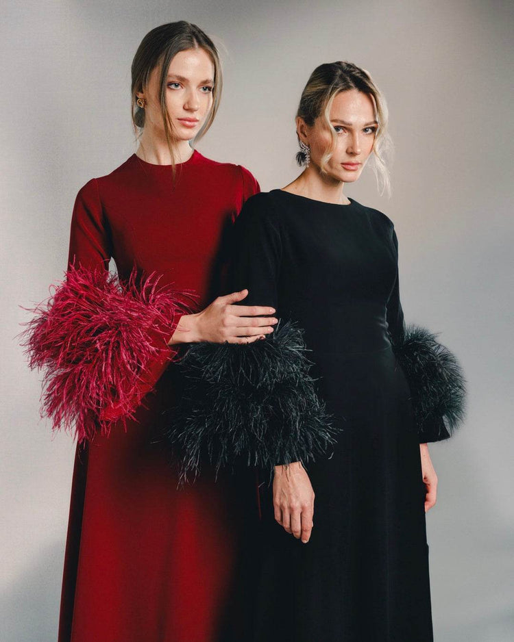 Raya Feather trimmed maxi dress - MOONMAINS EGY