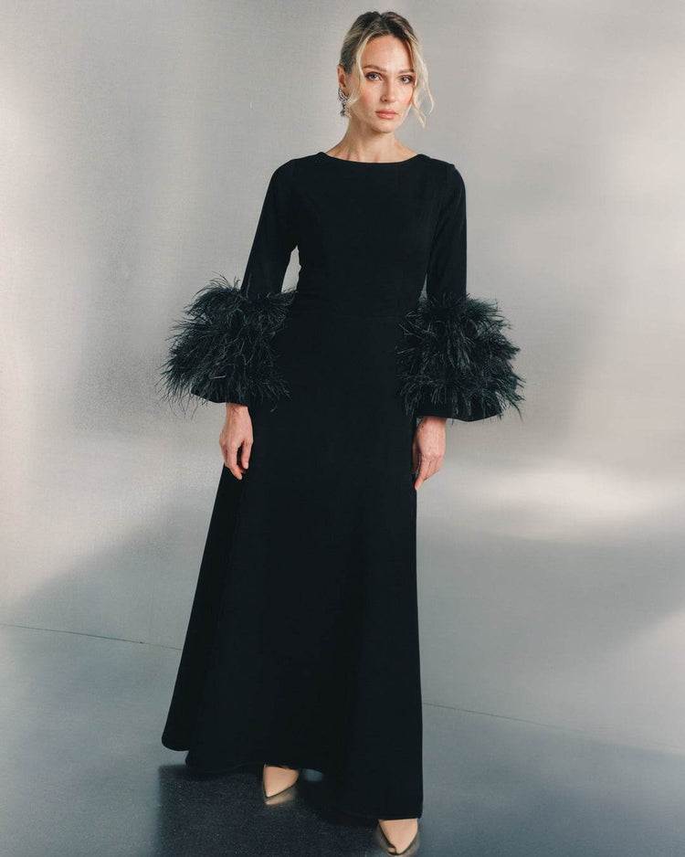 Raya Feather trimmed maxi dress - MOONMAINS EGY