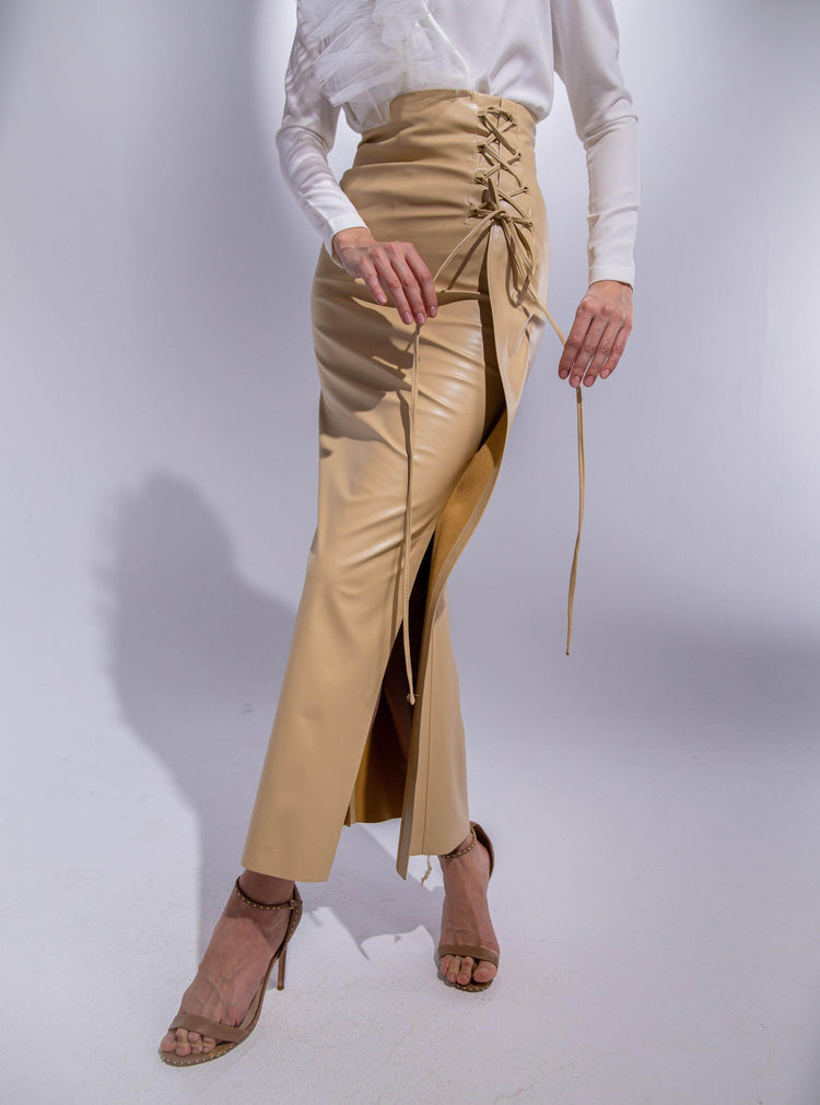 FAUX LEATHER DRAWSTRING SPLIT FRONT - MOONMAINS EGY