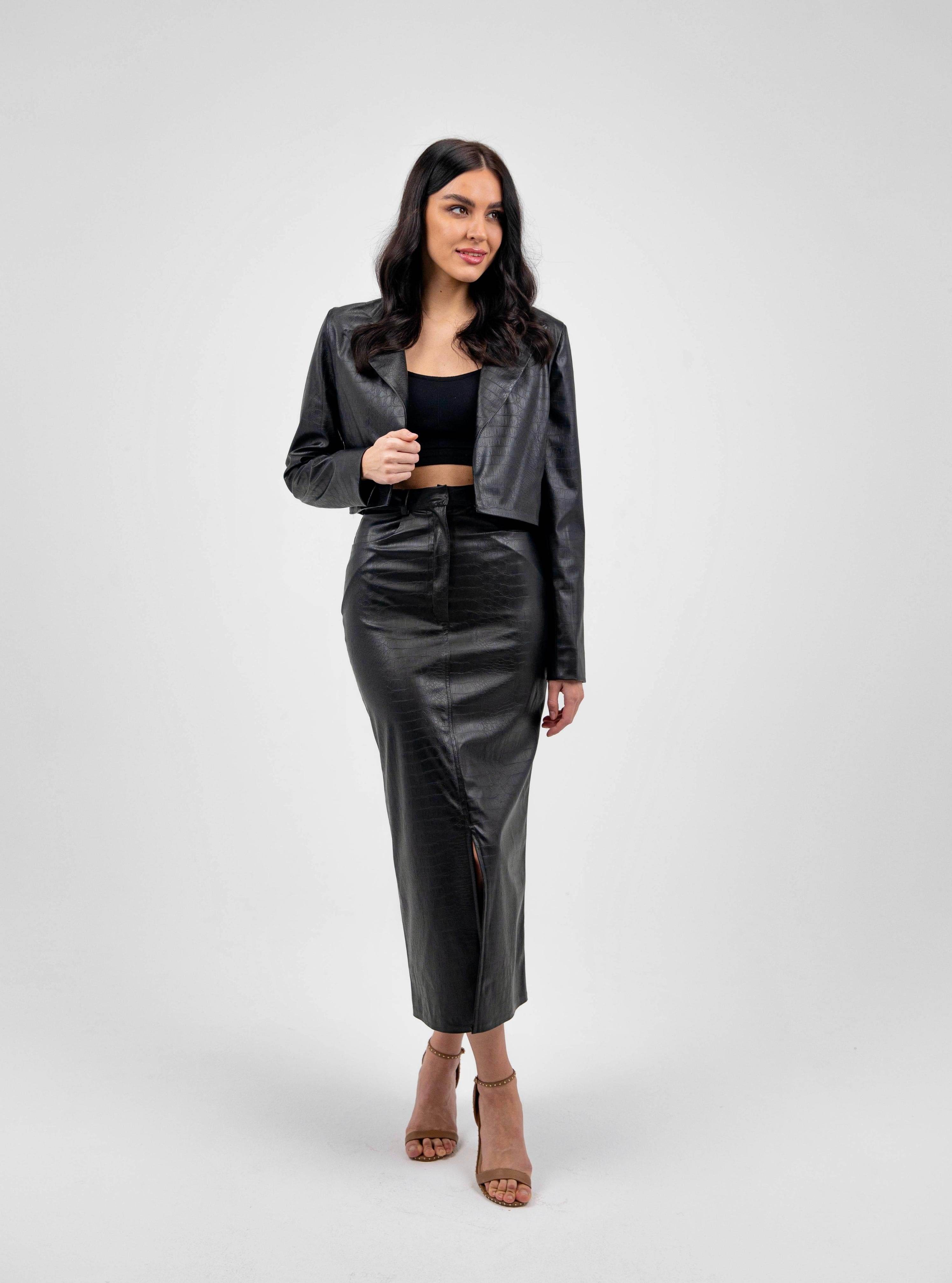 CROPPED FAUX LEATHER NATURAL BLAZER - MOONMAINS EGY