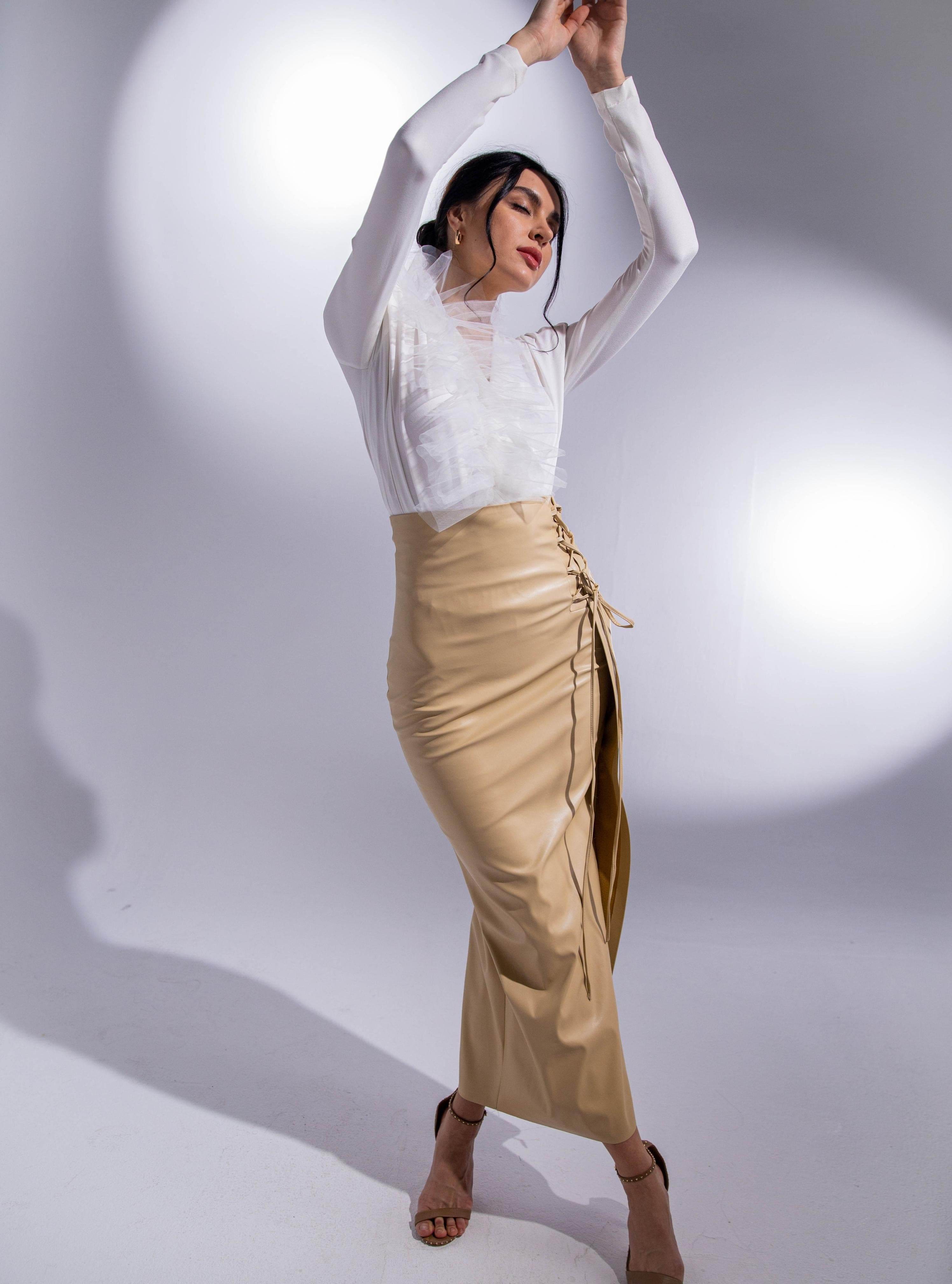 FAUX LEATHER DRAWSTRING SPLIT FRONT - MOONMAINS EGY