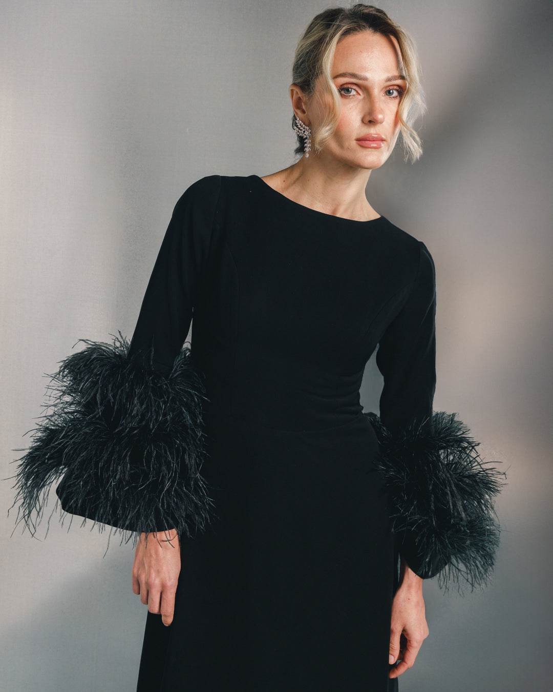 Raya Feather trimmed maxi dress - MOONMAINS EGY