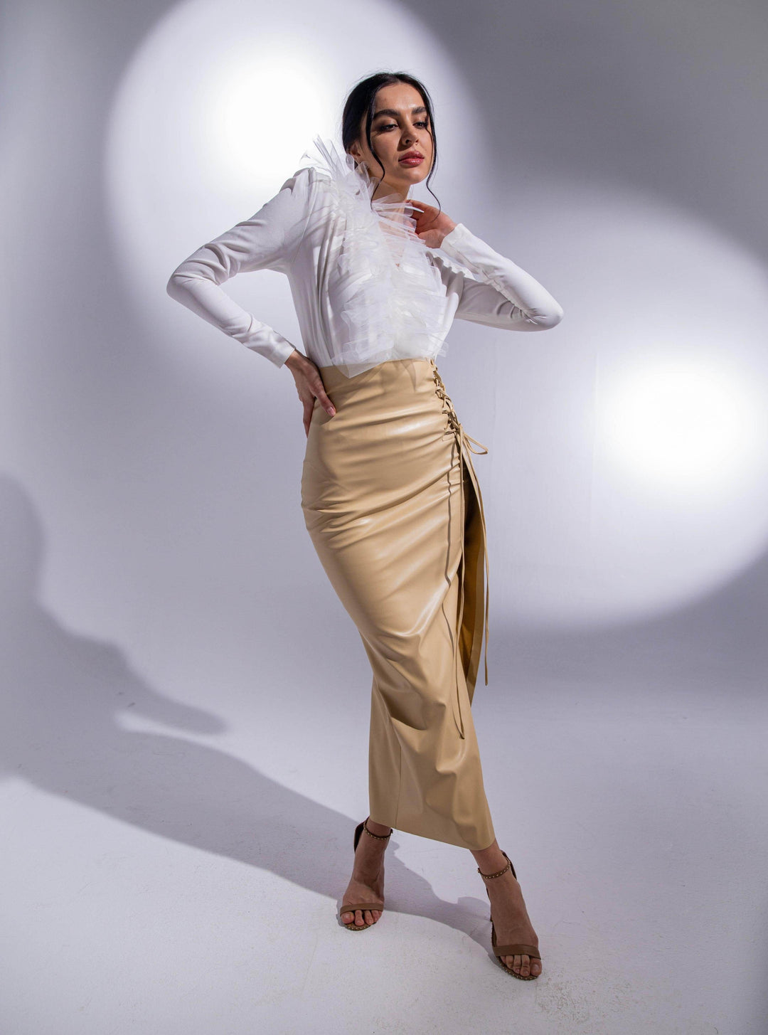 FAUX LEATHER DRAWSTRING SPLIT FRONT - MOONMAINS EGY