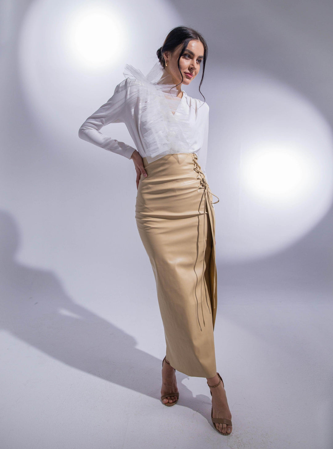 FAUX LEATHER DRAWSTRING SPLIT FRONT - MOONMAINS EGY