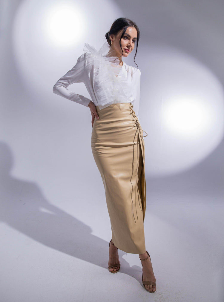 FAUX LEATHER DRAWSTRING SPLIT FRONT - MOONMAINS EGY