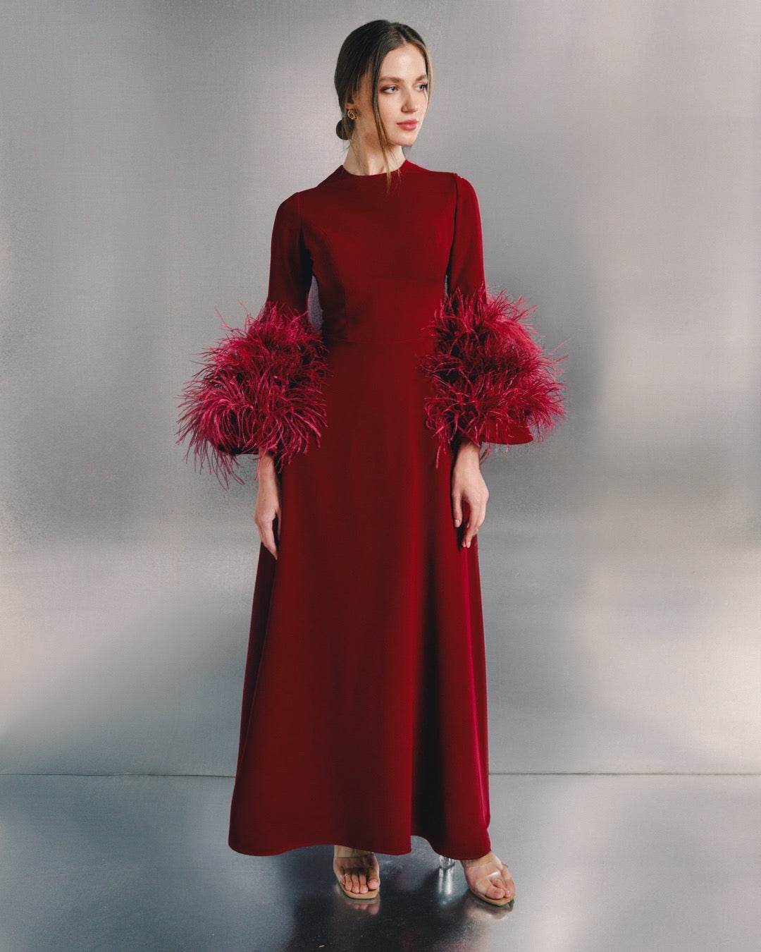 Raya Feather trimmed maxi dress - MOONMAINS EGY