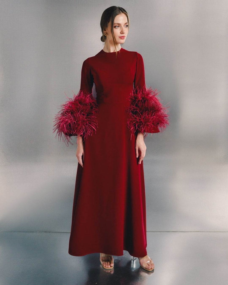 Raya Feather trimmed maxi dress - MOONMAINS EGY