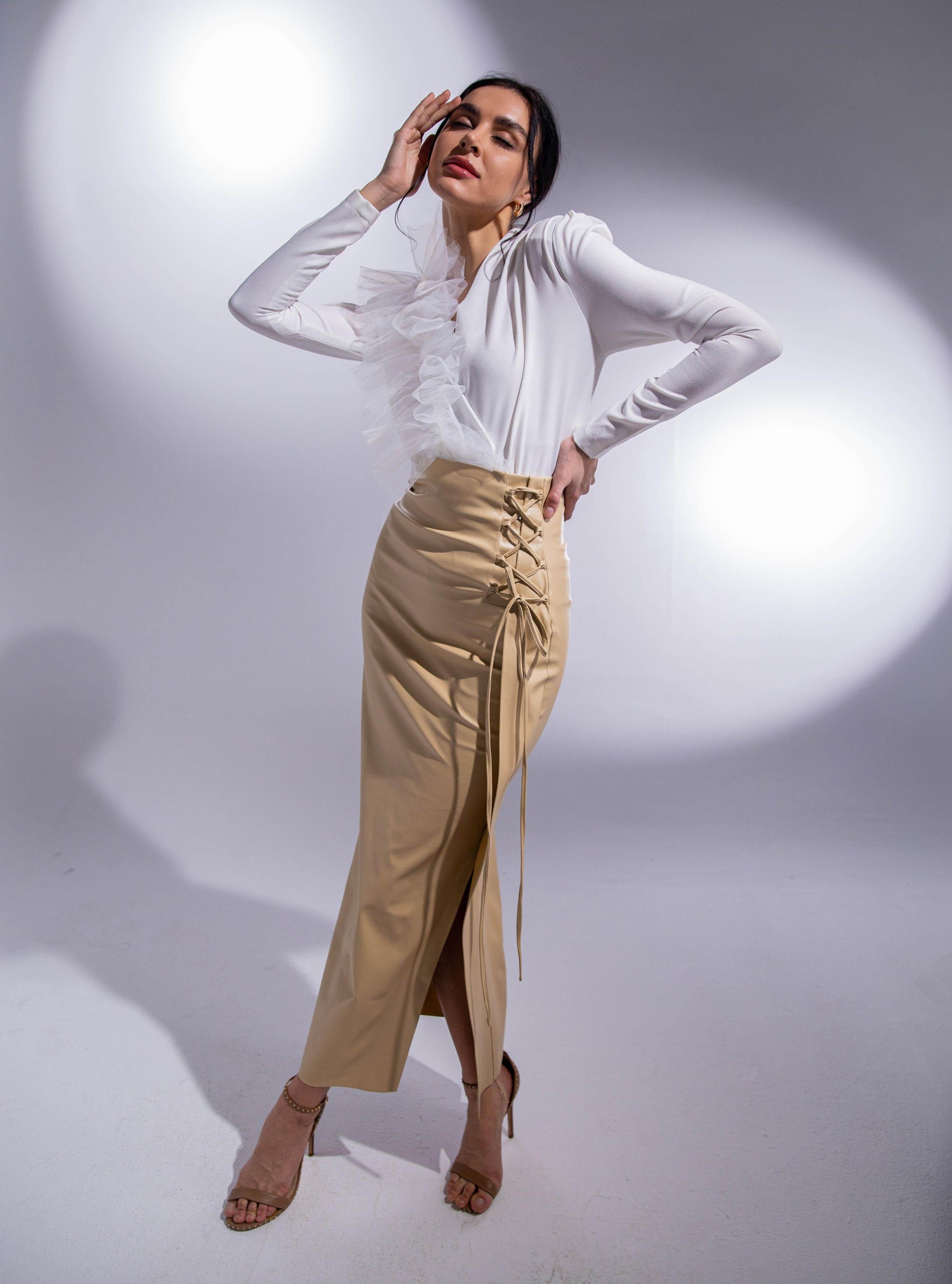 FAUX LEATHER DRAWSTRING SPLIT FRONT - MOONMAINS EGY