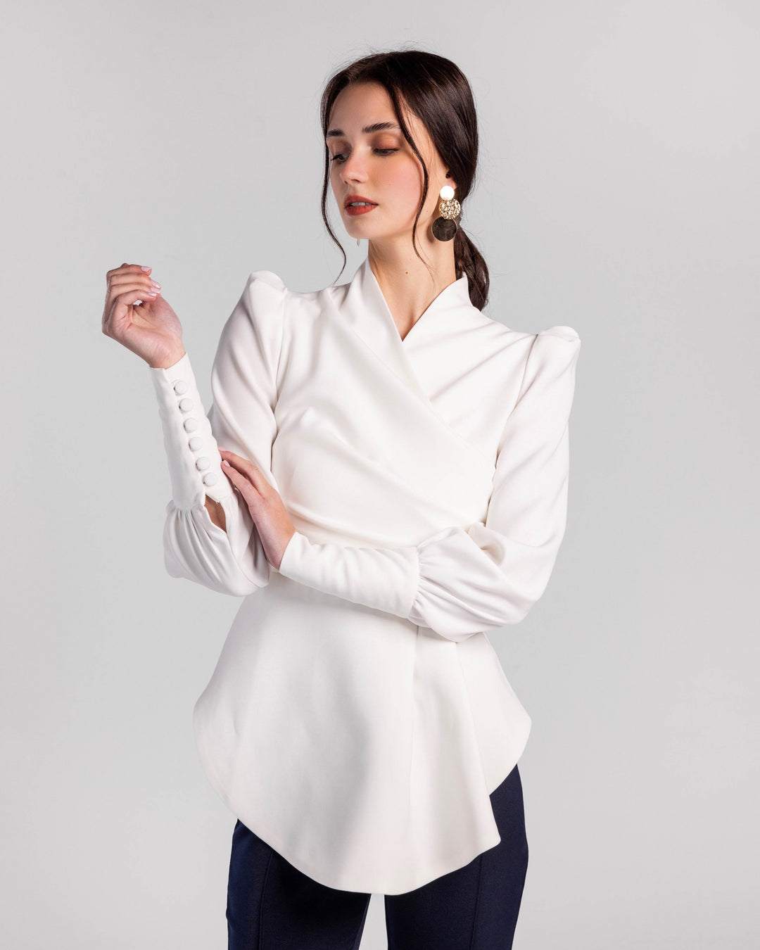 Crimson Cascade Button-Sleeve Blouse - MOONMAINS EGY