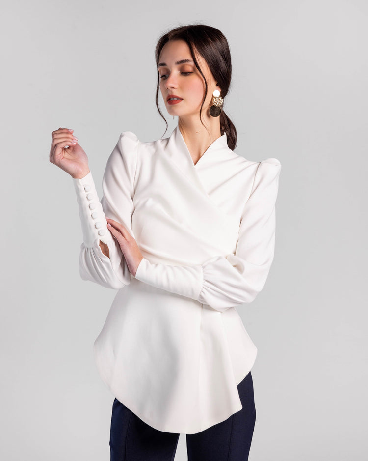 Crimson Cascade Button-Sleeve Blouse - MOONMAINS EGY