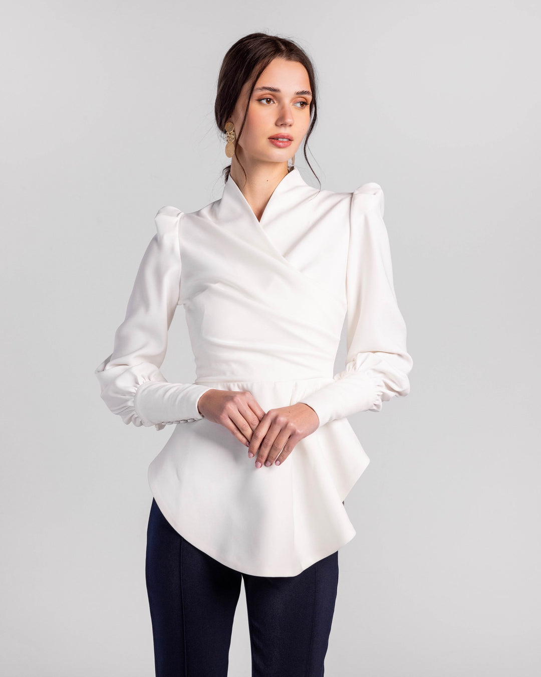Crimson Cascade Button-Sleeve Blouse - MOONMAINS EGY