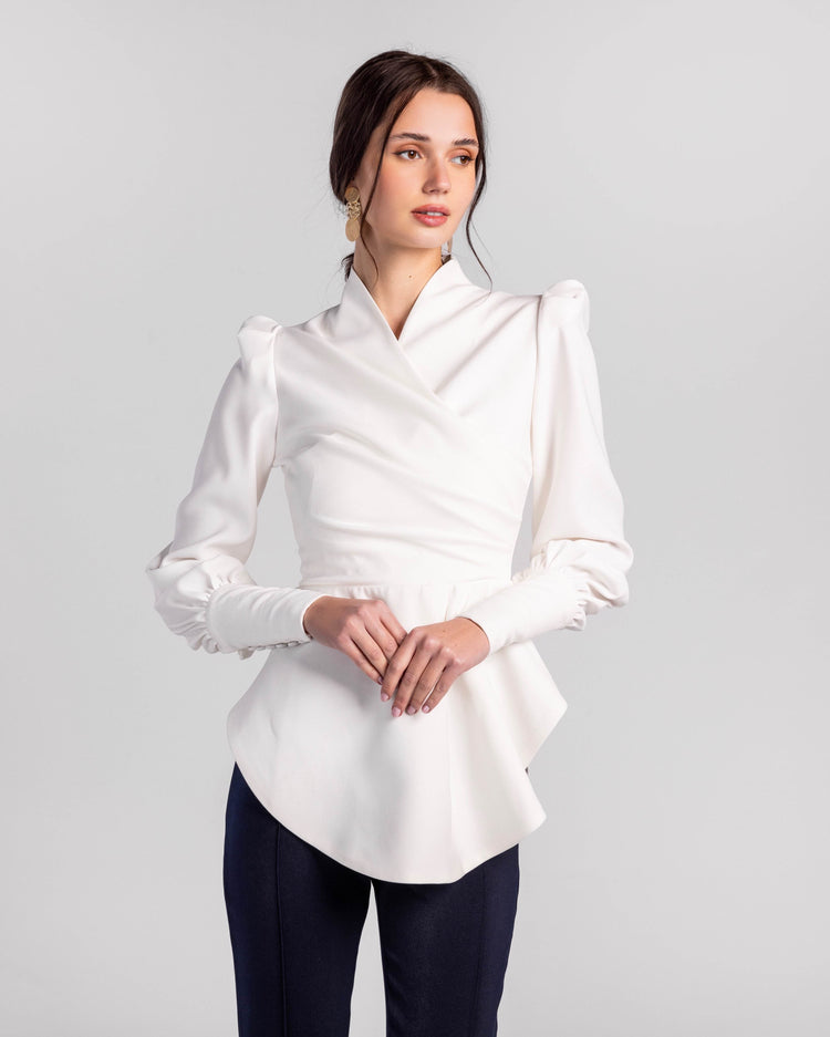 Crimson Cascade Button-Sleeve Blouse - MOONMAINS EGY