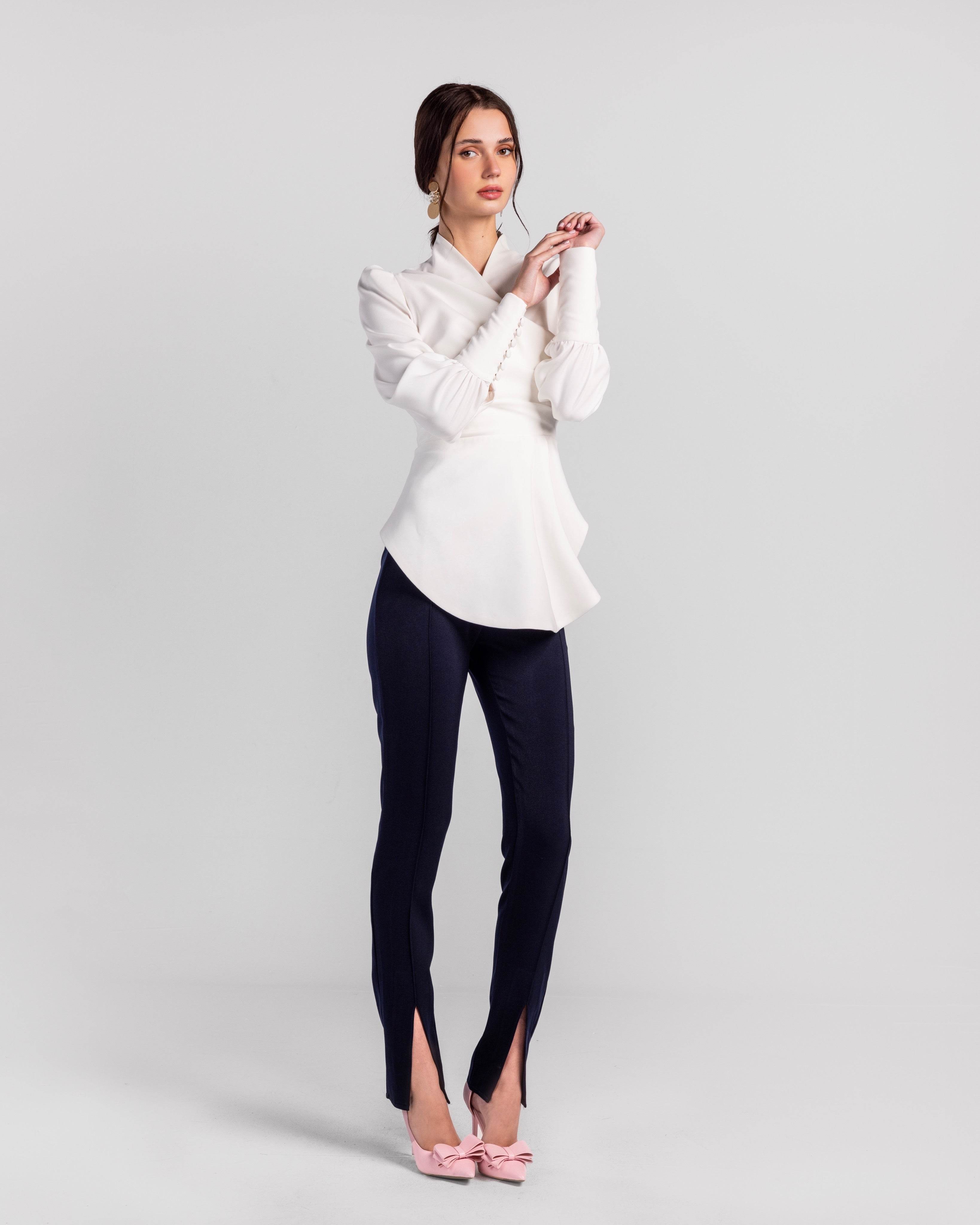Crimson Cascade Button-Sleeve Blouse - MOONMAINS EGY