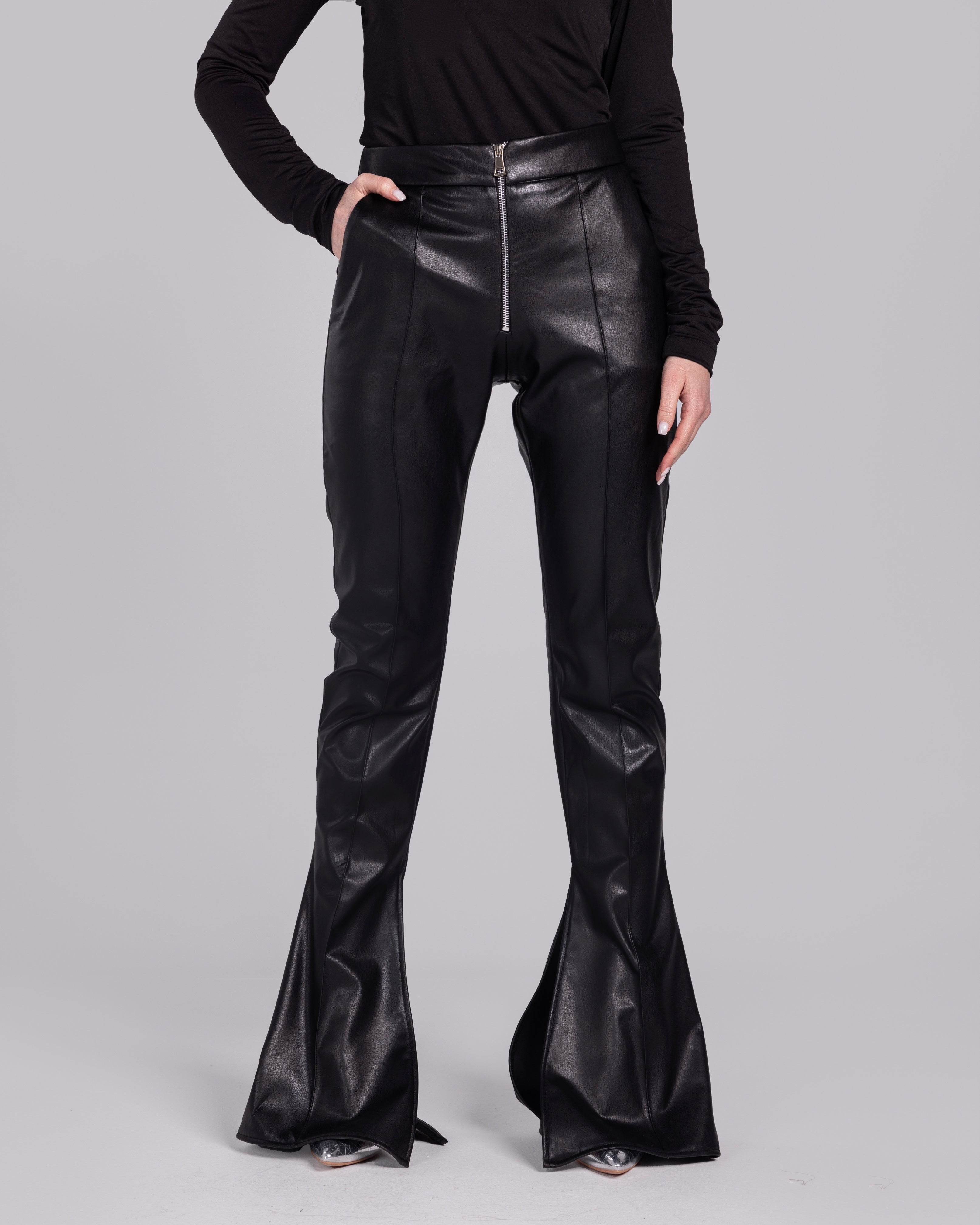 Edgy Elegance Leatherette Flare Pants - MOONMAINS EGY