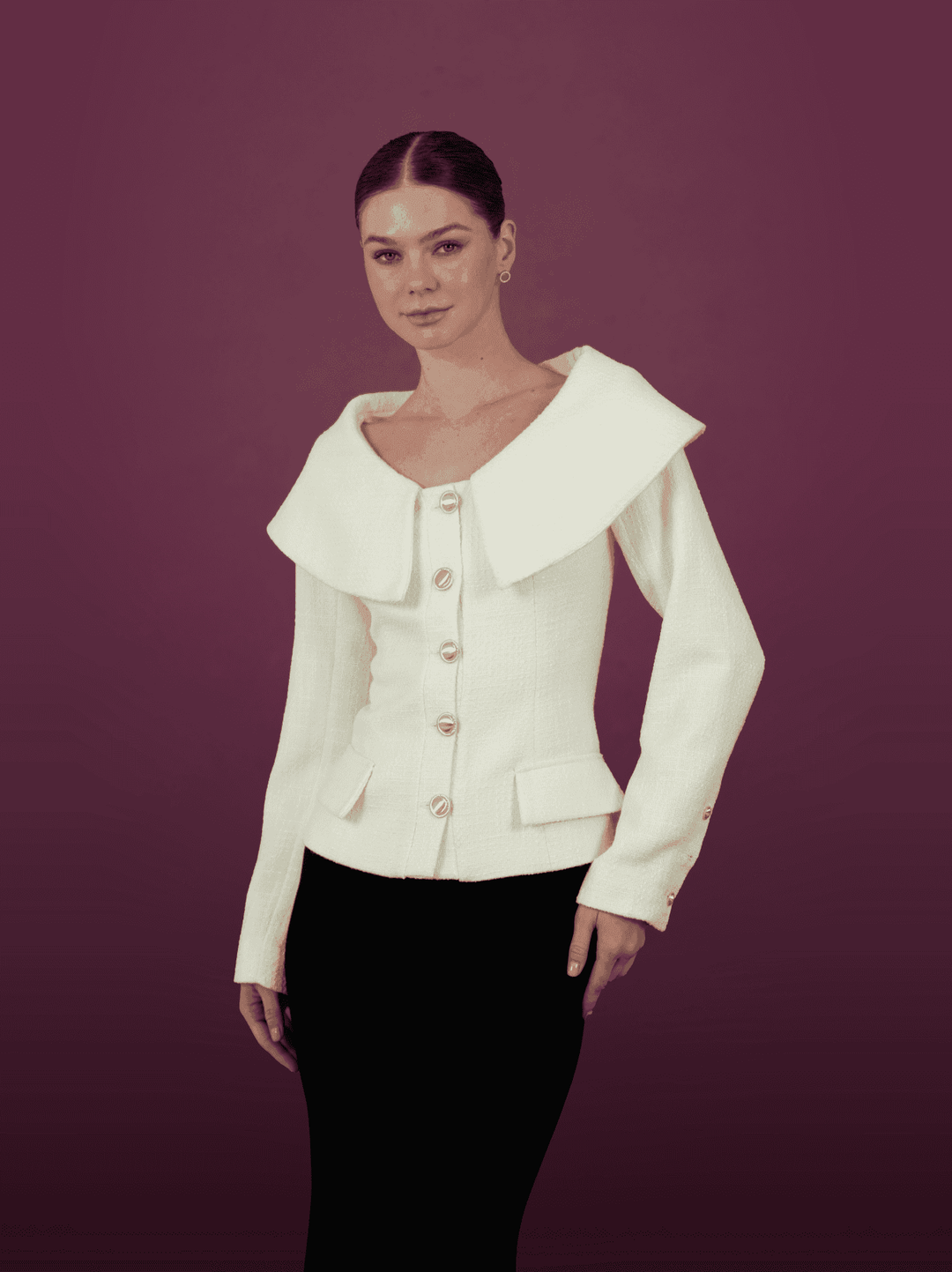 Ivory Oversized Collar Jacket with Black Mermaid Skirt - MOONMAINS EGY