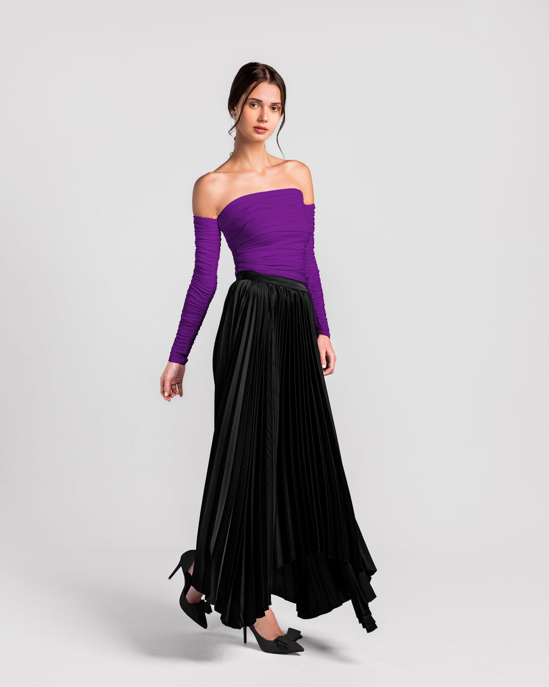 Cascade High-Waisted Pleated Maxi Skirt