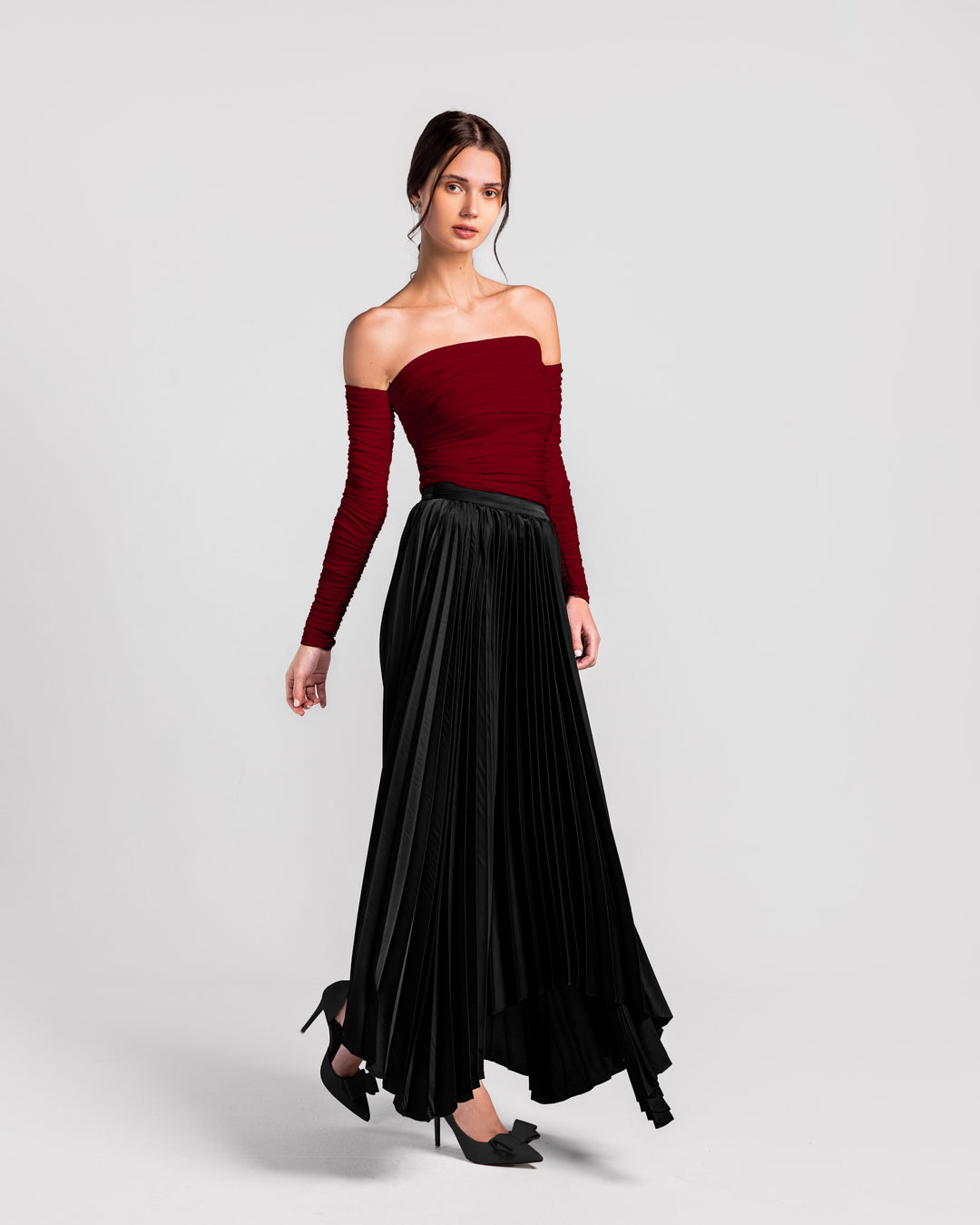 Cascade High-Waisted Pleated Maxi Skirt