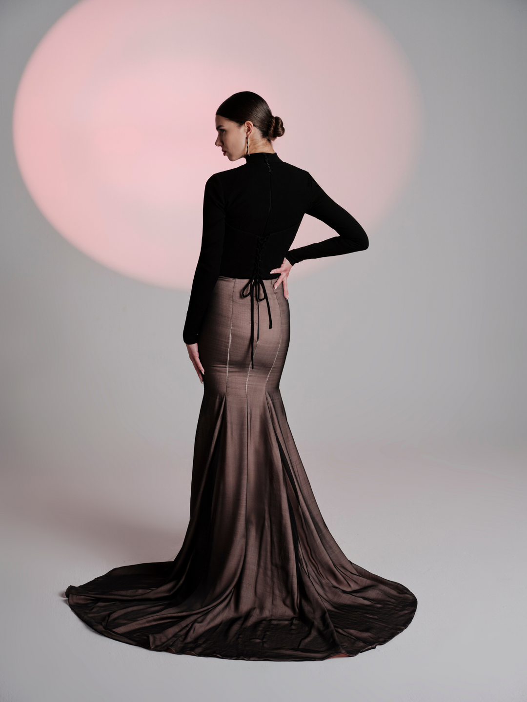 Look 32 – Black Sheer Corset Gown with Structured Detailing