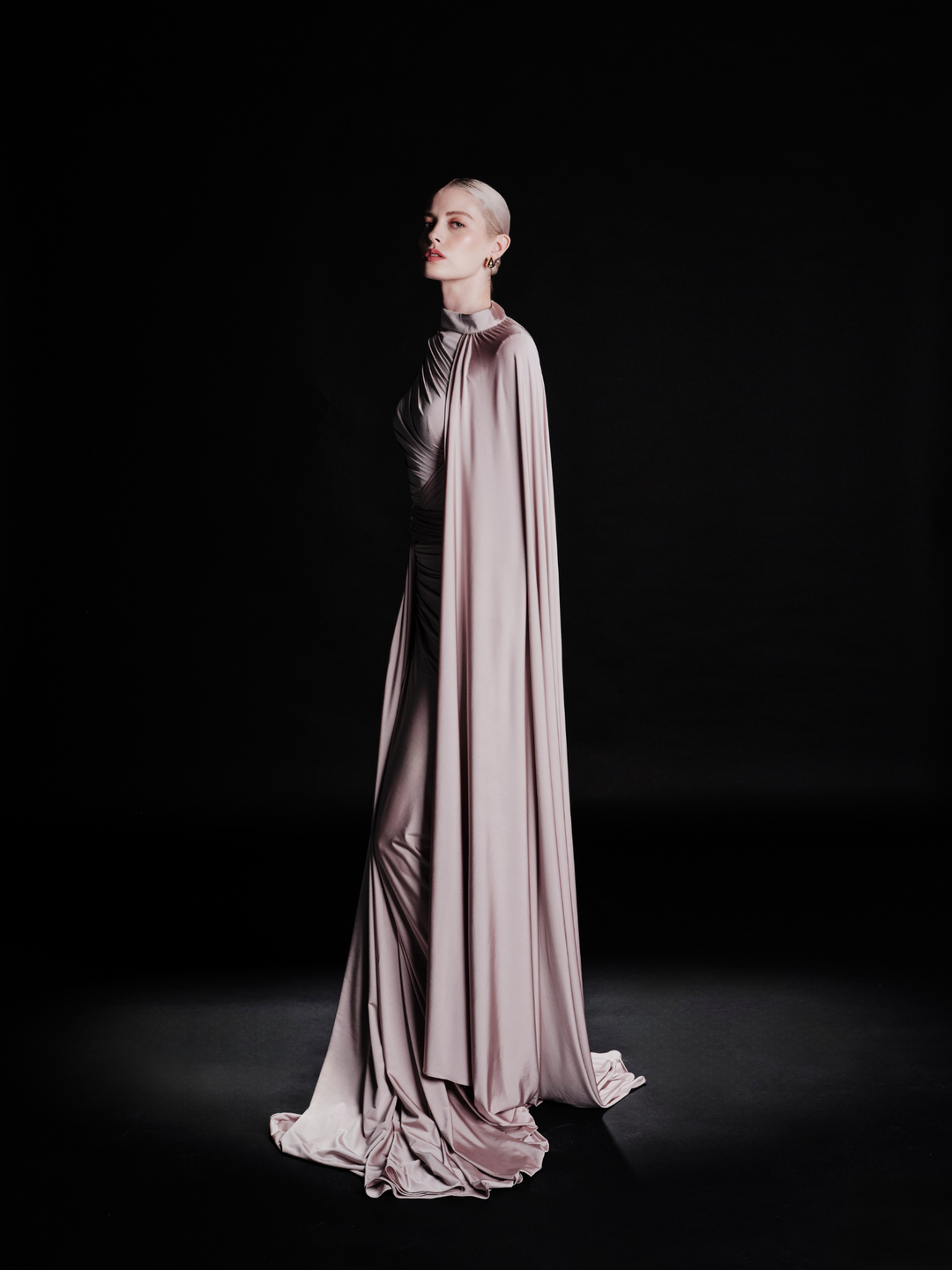 Look 25 – Elegant Soft Mauve Draped Gown