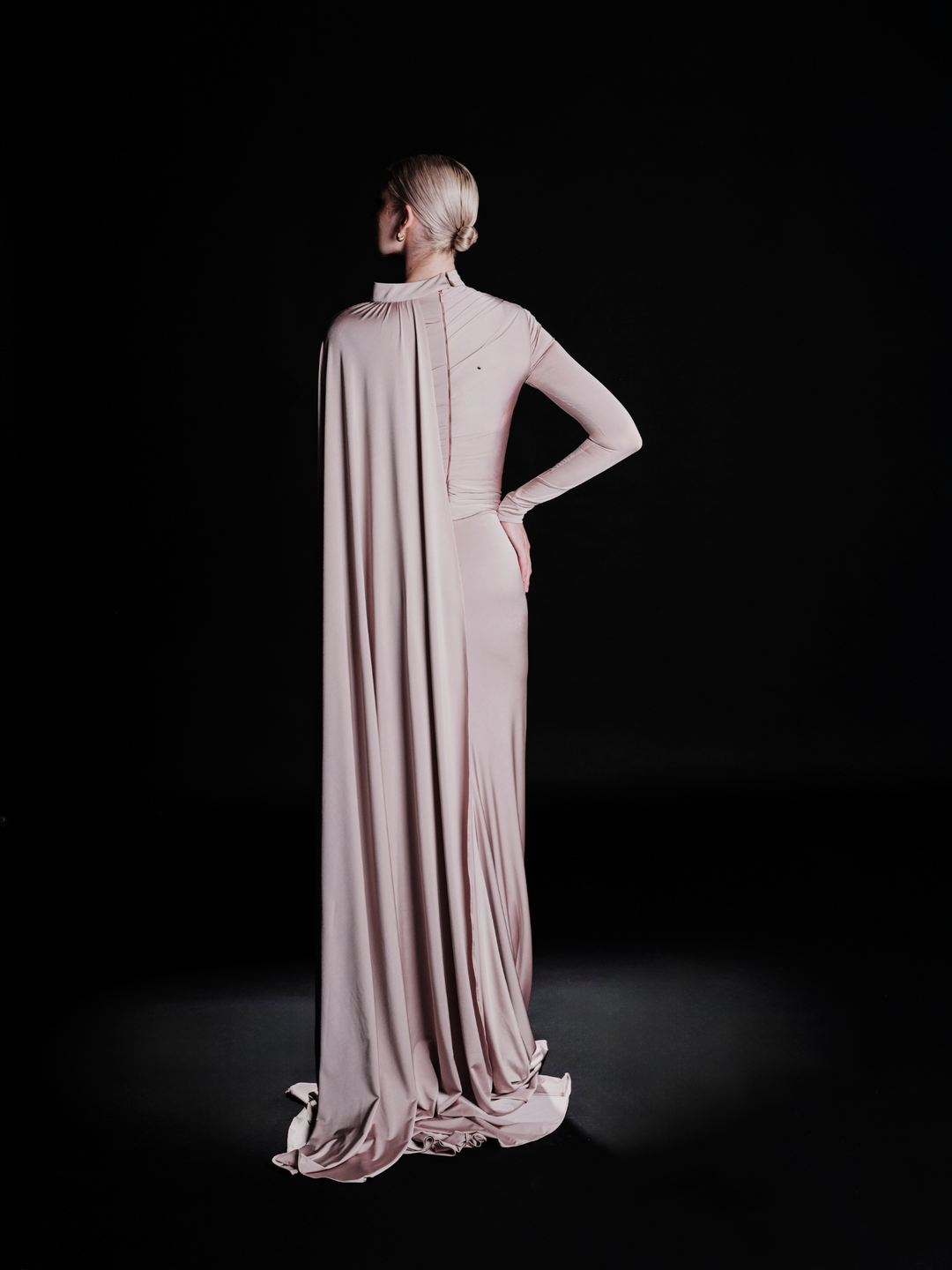 Look 25 – Elegant Soft Mauve Draped Gown