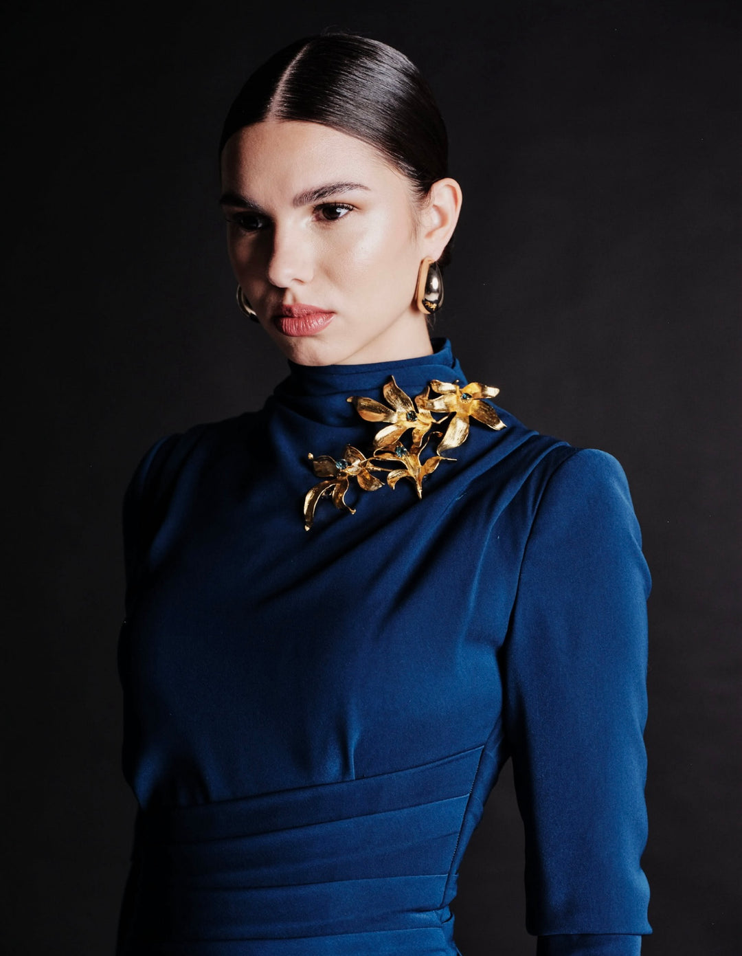 Look 22 – Elegant Royal Blue High-Neck Gown