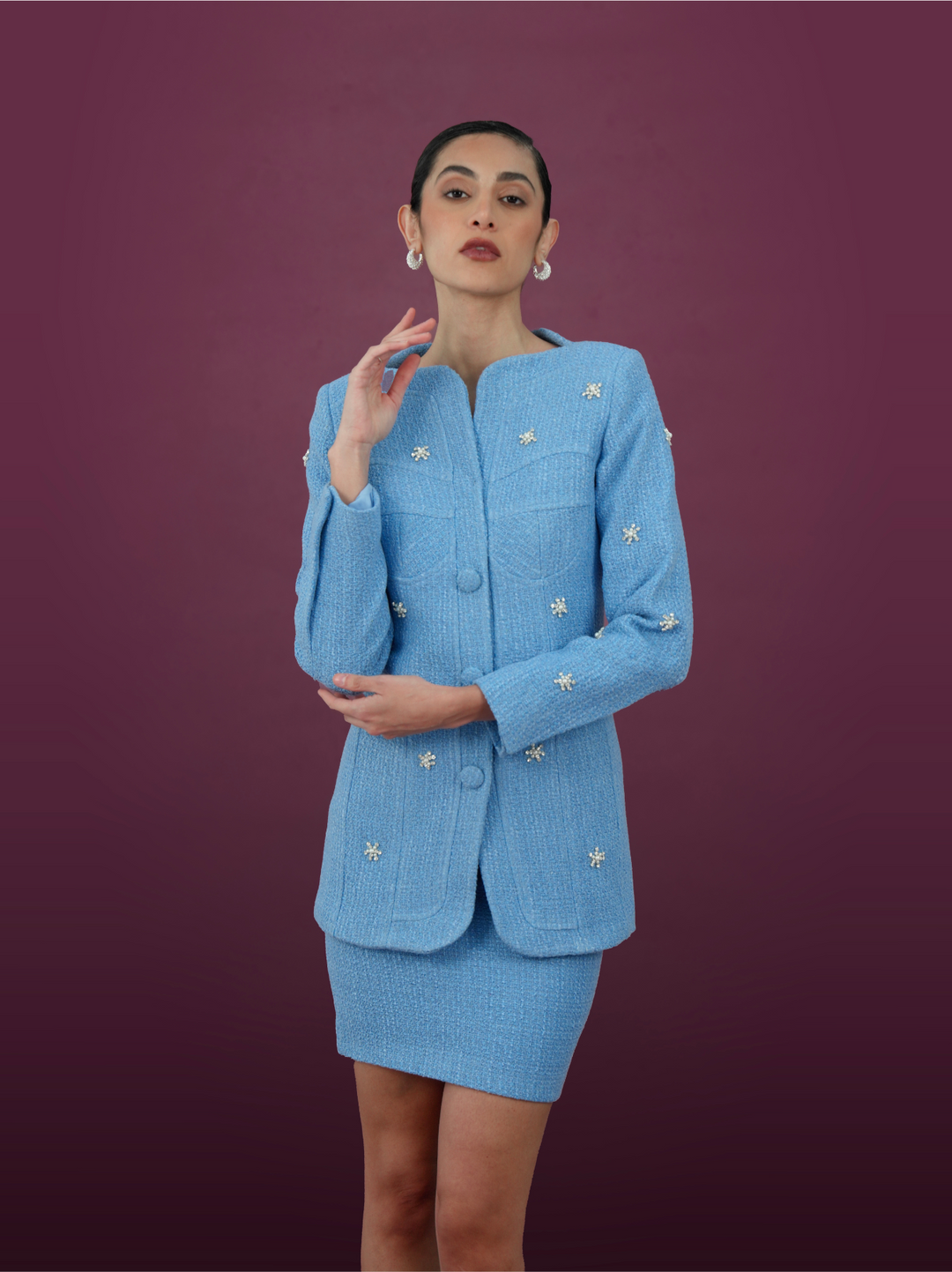 Azure Elegance Belted Ensemble