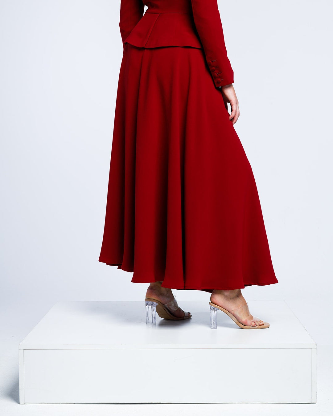 HIGH RISE CREPE MIDI SKIRT