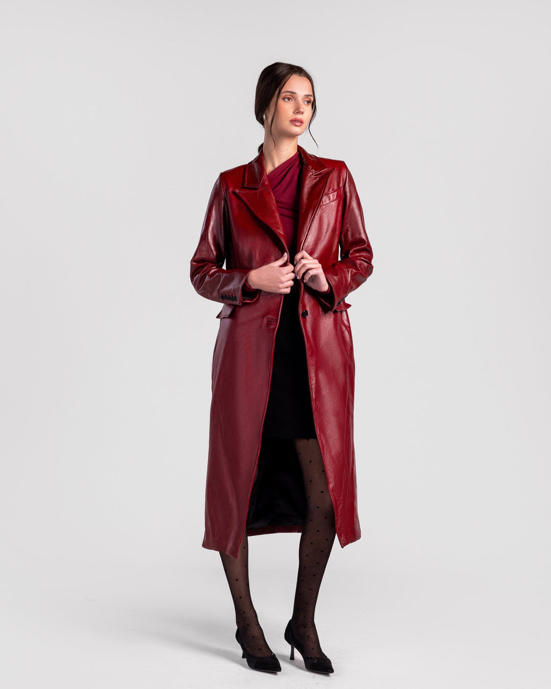 Scarlet Long Leather Trench Coat