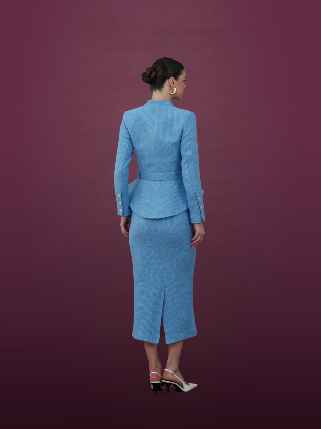 Royal Blue Peplum Jacket and Midi Skirt Set