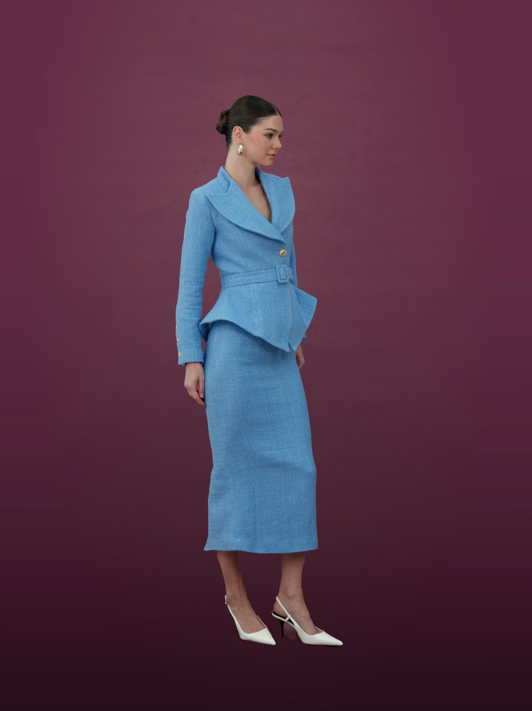 Royal Blue Peplum Jacket and Midi Skirt Set