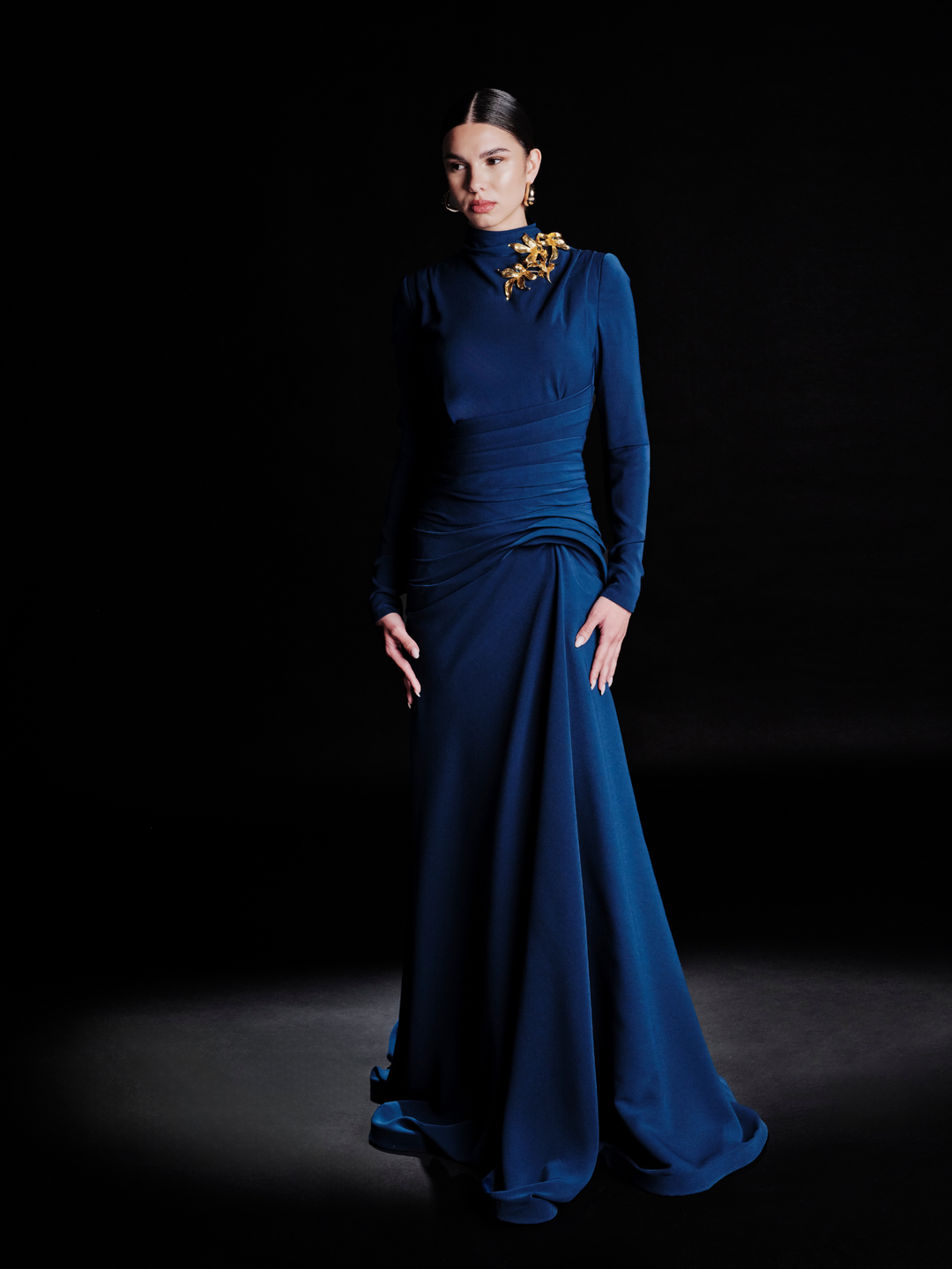 Look 22 – Elegant Royal Blue High-Neck Gown