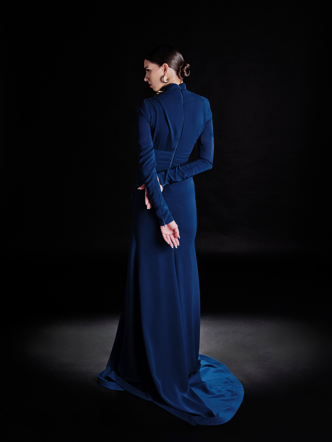 Look 22 – Elegant Royal Blue High-Neck Gown