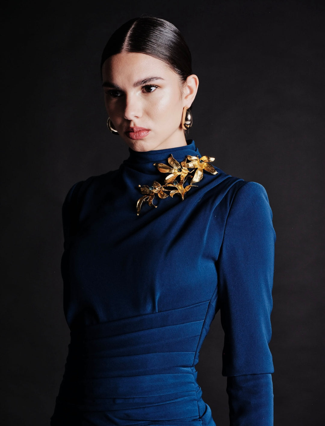 Look 22 – Elegant Royal Blue High-Neck Gown