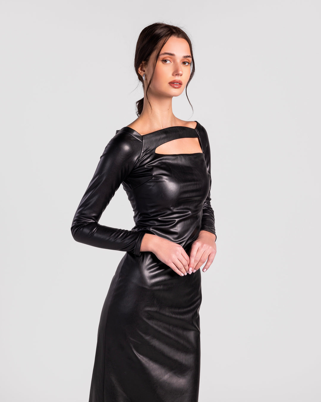 Noor Cut-Out Leatherette Midi Dress