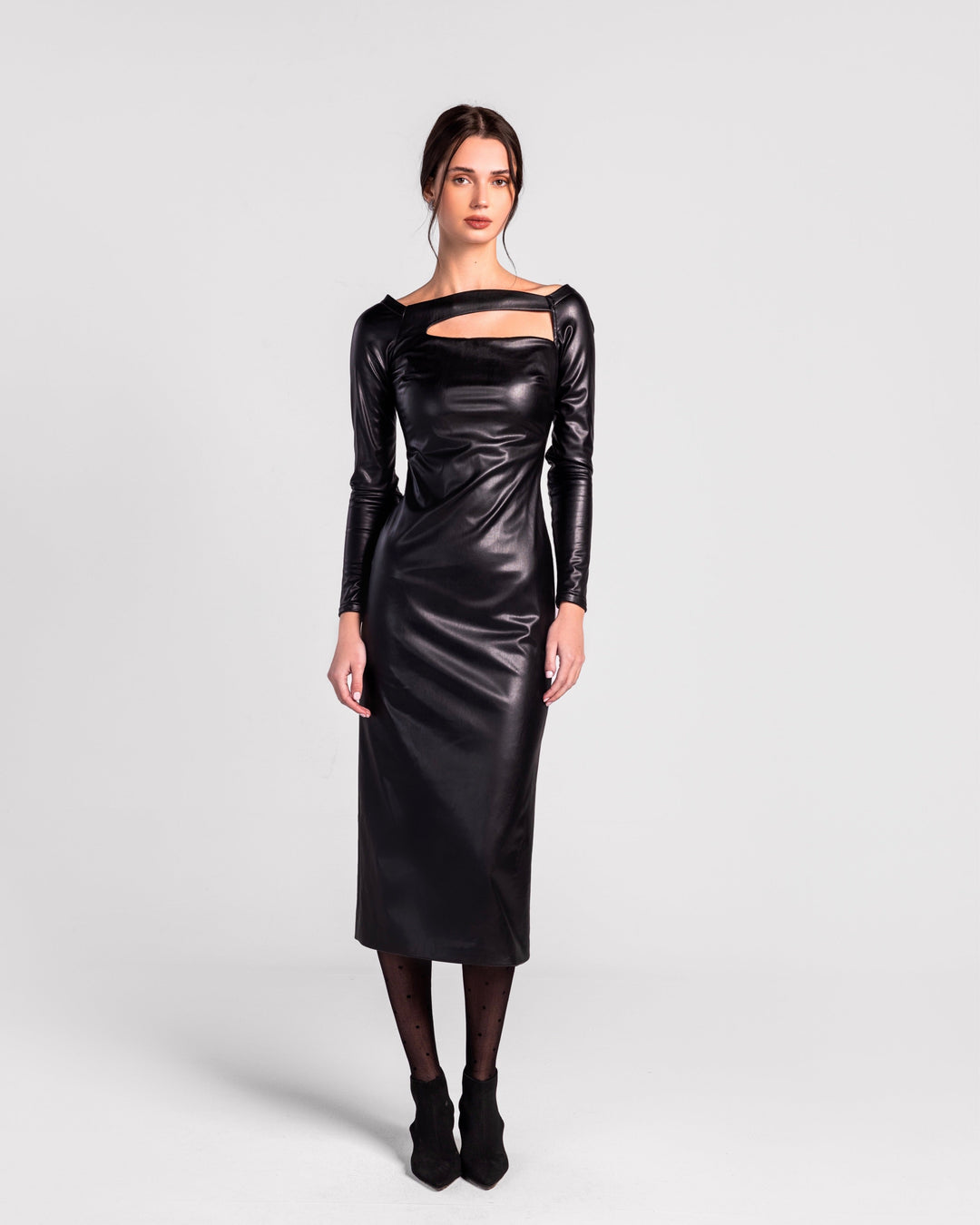 Noor Cut-Out Leatherette Midi Dress