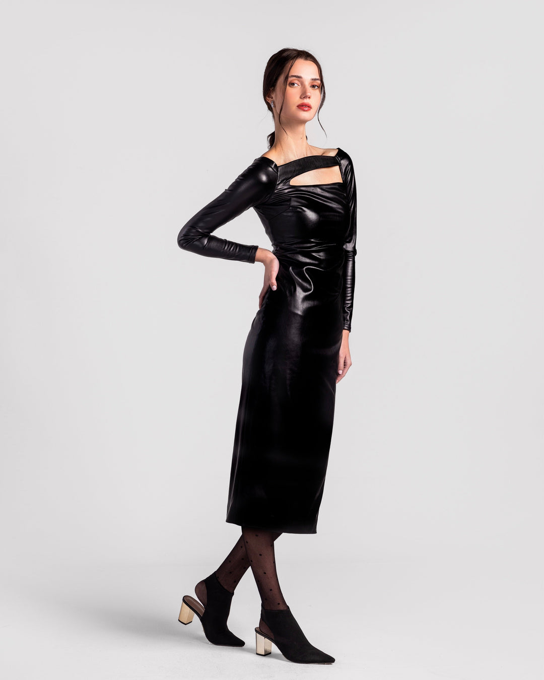 Noor Cut-Out Leatherette Midi Dress