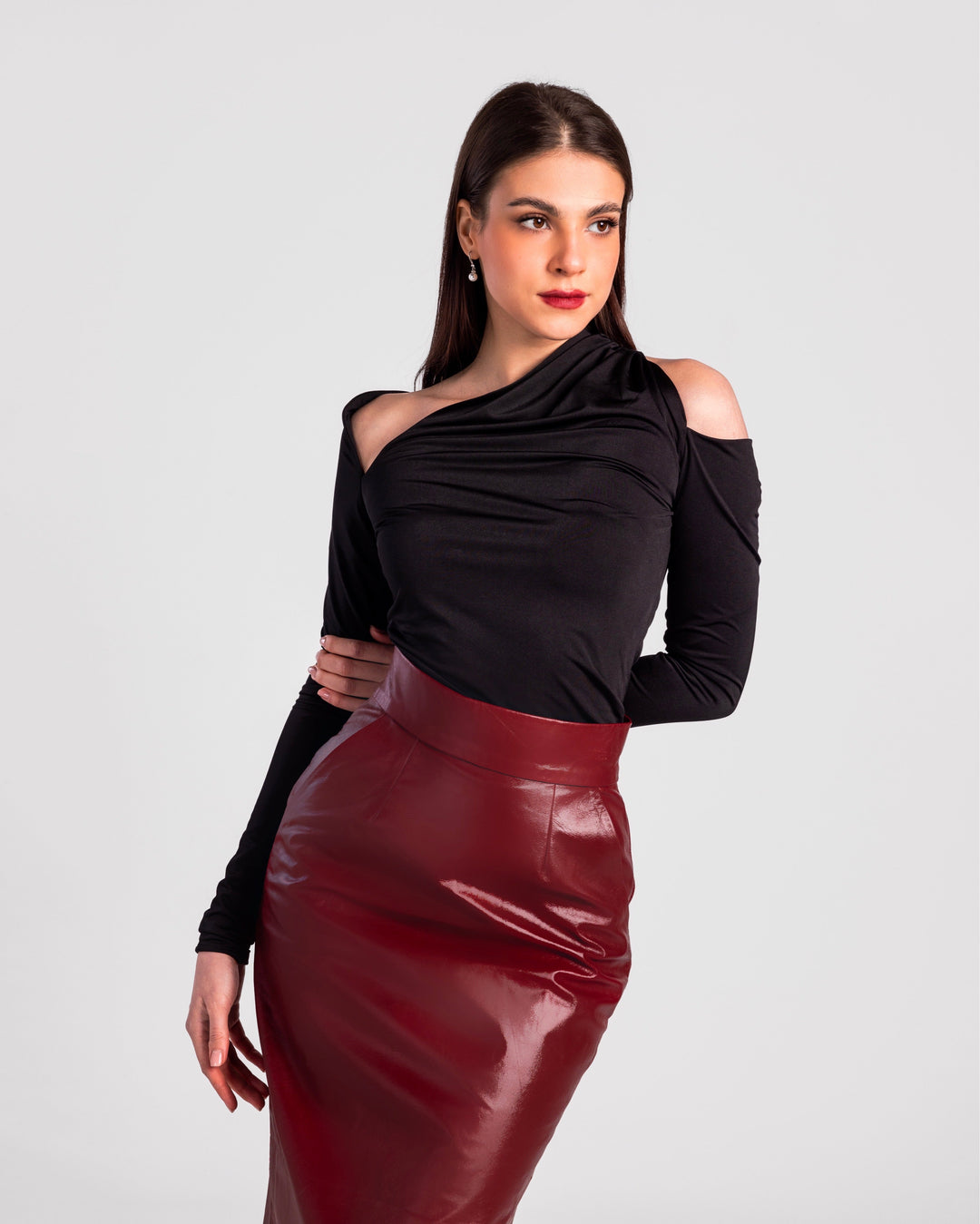 High-Waist Real Leather Pencil Skirt"