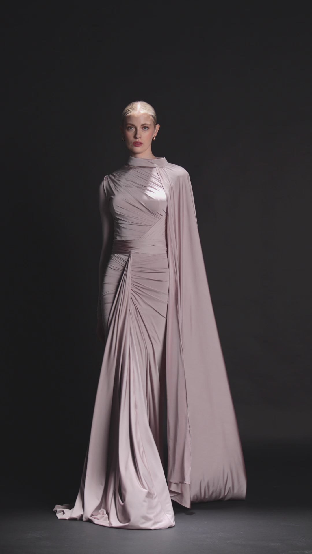 Look 25 – Elegant Soft Mauve Draped Gown