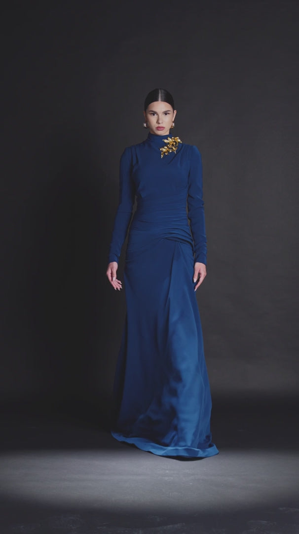 Look 22 – Elegant Royal Blue High-Neck Gown