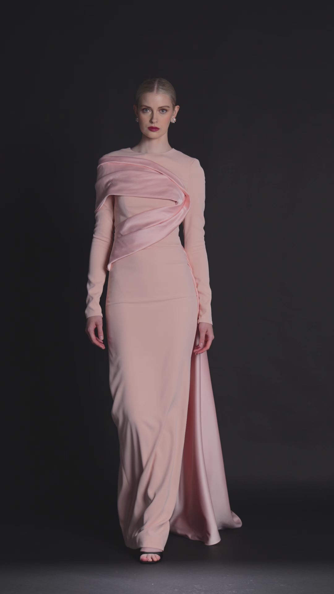 Look 30 – Blush Pink Draped Elegance Gown