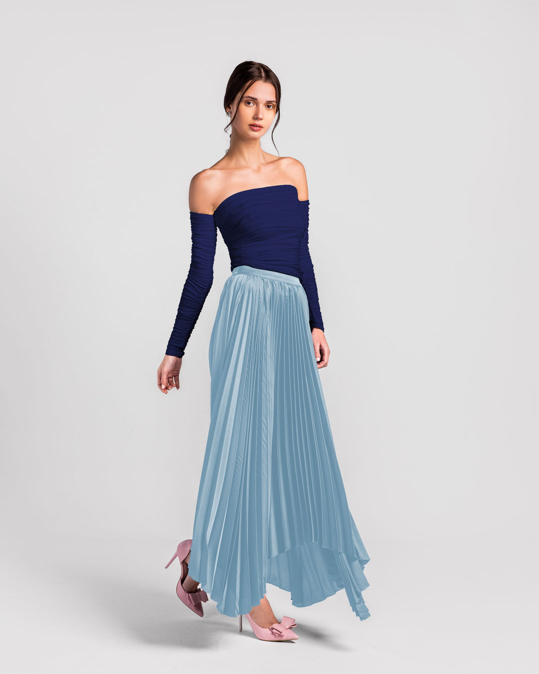 Cascade High-Waisted Pleated Maxi Skirt