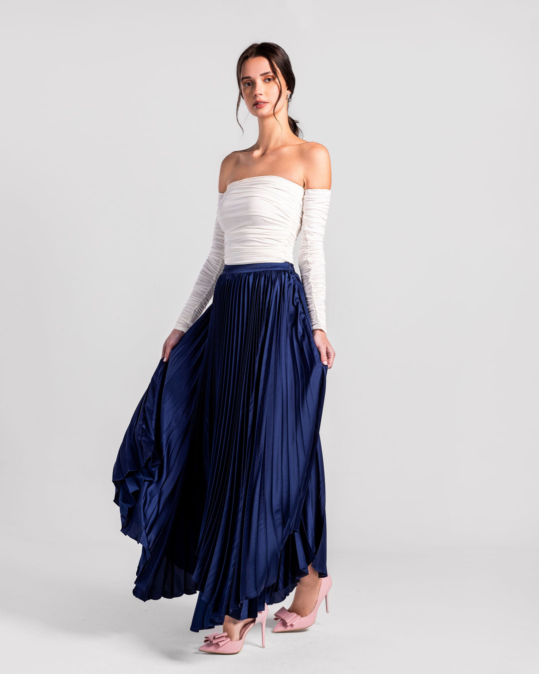 Cascade High-Waisted Pleated Maxi Skirt