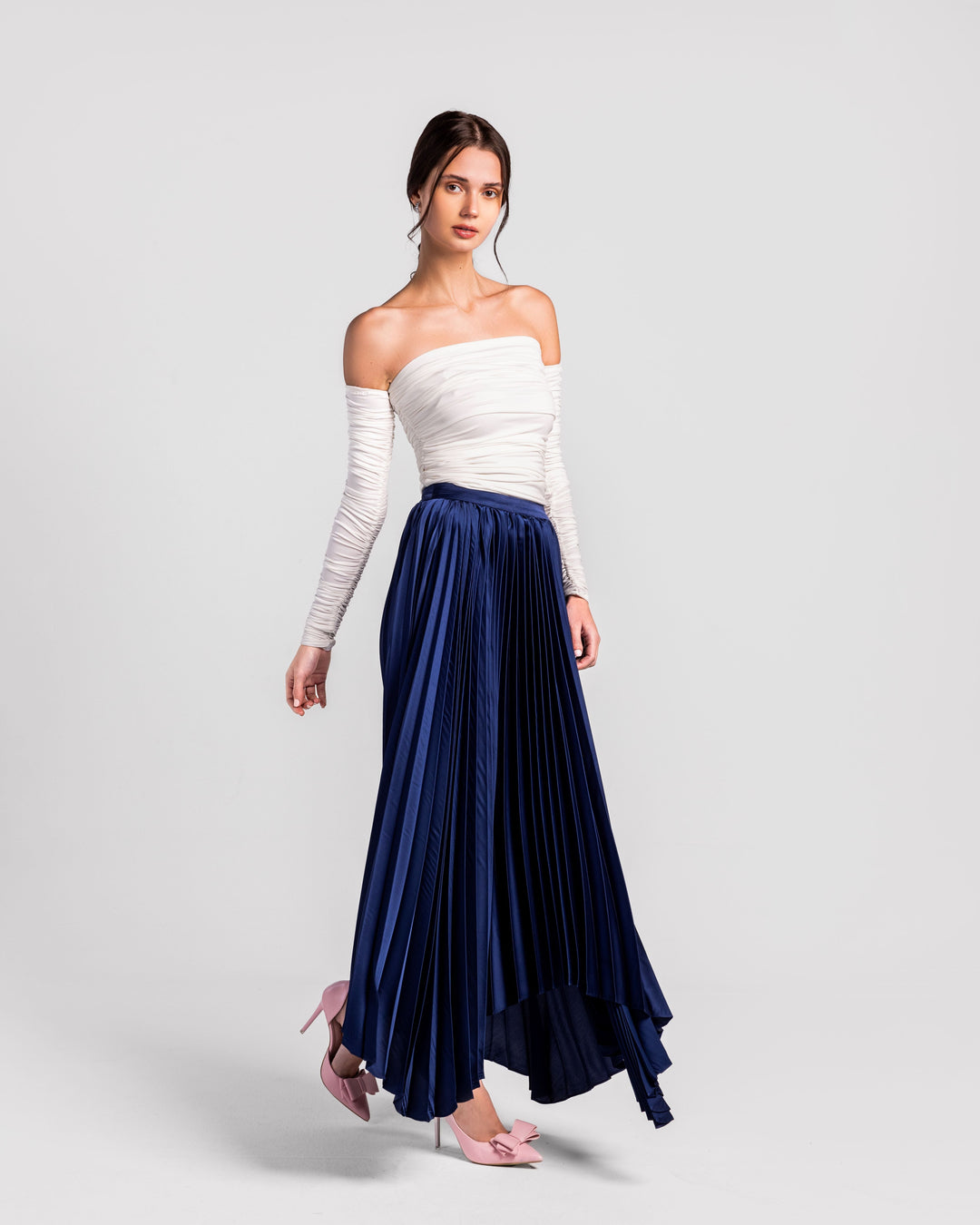 Cascade High-Waisted Pleated Maxi Skirt